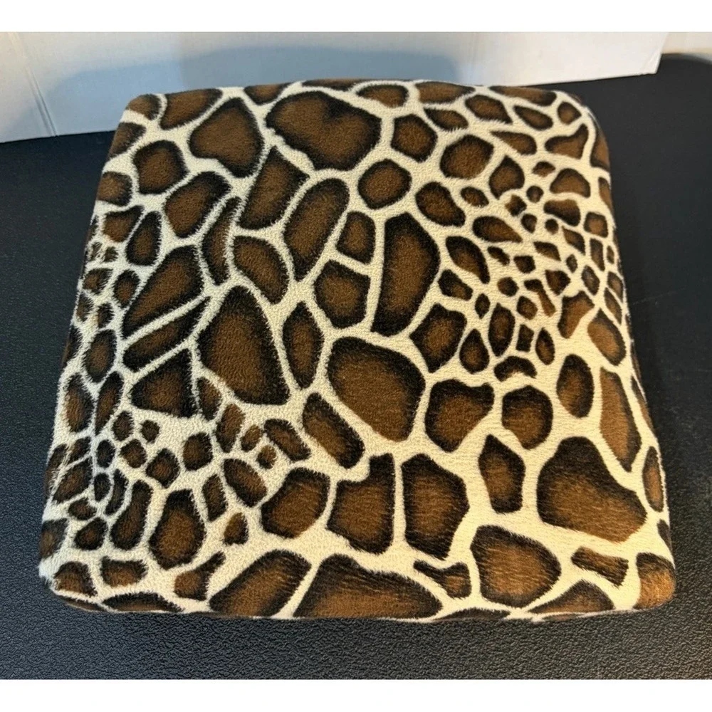 Giraffe Print Flannel Upholstered Foot Stool Ottoman Square Wood Vtg Y2K 12